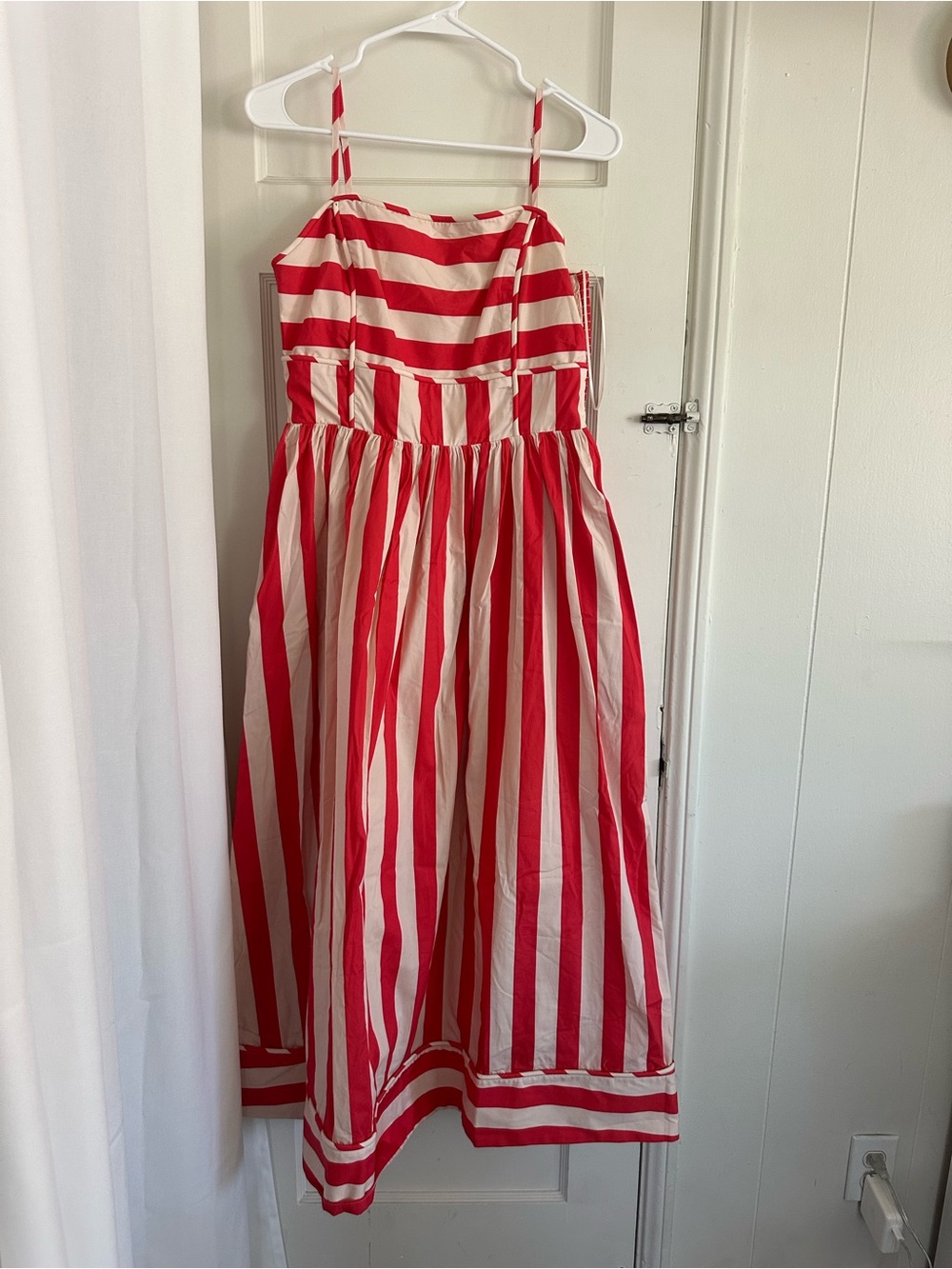 English Factory Red and White Striped Spaghetti Strap Dress